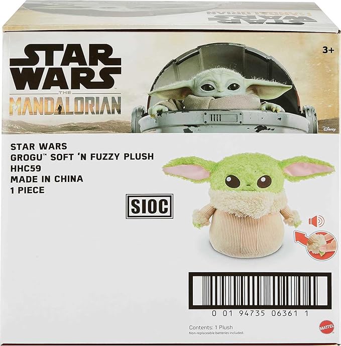 Mattel Star Wars Grogu Plush 12-inch Toy Figure, Soft 'n Fuzzy Character Doll with Sounds