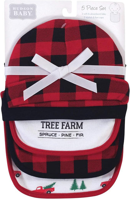 Hudson Baby Unisex BabyCotton Bib and Headband or Caps Set