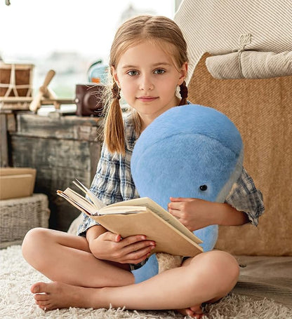 DolliBu Plush Whale Stuffed Animal - Soft Huggable Blue Whale, Adorable Playtime Whale Plush Toy 13 Inches