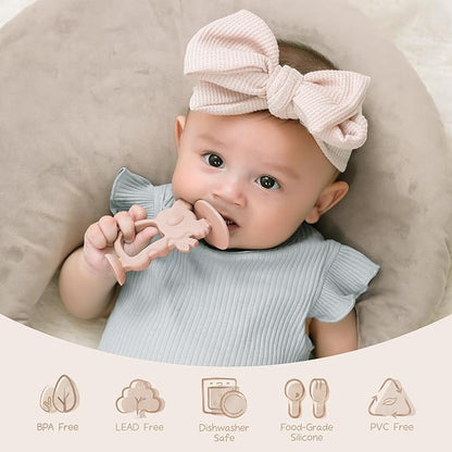 Moonkie Teething Toy Set of 2, Safe & Easy to Hold BPA Free Silicone Teethers 360Â° Baby 6-12 Months