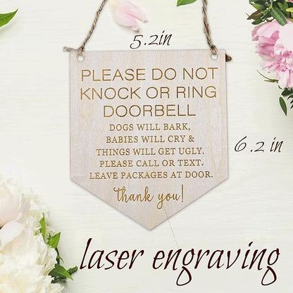 2pcs Wooden Baby Sleeping Hanging Sign Plaque, Do Not Knock Or Ring The Bell 1