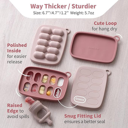 SAMiGO Baby Food Fruit Feeder and Breastmilk Popsicle Mold Set, Silicone Fruit Teether 4 Months+