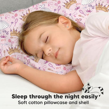 Toddler Pillow with Pillowcase - 13x18 My Little Dreamy Pillow, Organic Cotton Toddler Pillows for Sleeping, Kids Pillow, Travel Pillows,Mini Pillow,Nursery Pillow,Toddler Bed Pillow (Dear Princess)