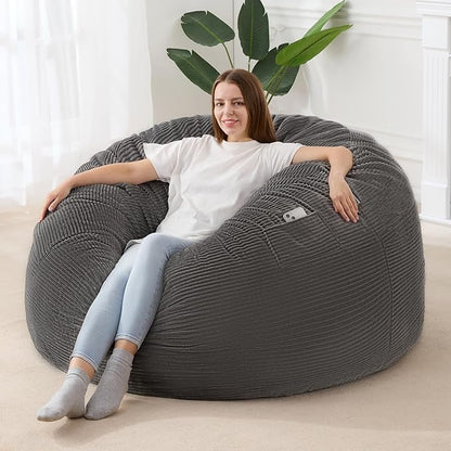 Homguava Corduroy Bean Bag Chair, Variable Shape from Bean Bag to Matress, Convertible Beanbag Chair for Home, Living Room(Grey, Queen)