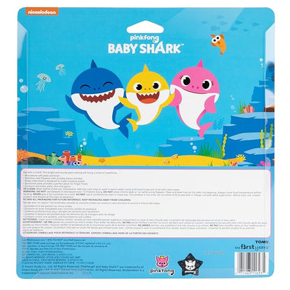 The First Years Baby Shark Dinnerware Set - Toddler Plates and Bowls Set - Includes 1 Toddler Plate, Toddler Bowl, and Toddler Fork and Spoon - 4 Count