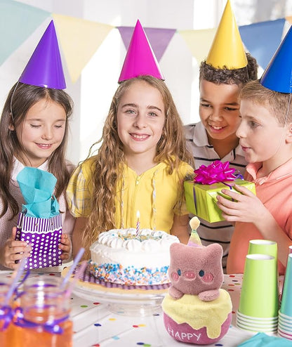 Birthday Stuffed Animal Pig Plush - Adorable Birthday Cake Stuffed Doll, Cute Happy Pig with Glowing Candle, Party Decorations, Kids' Gifts, 11 Inch