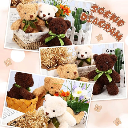 HyDren 6 Pcs Bears Bulk Stuffed Animal Small Bears Baby Shower Bears Plush Toys Employee Appreciation Easter Graduation Gifts(White, Brown