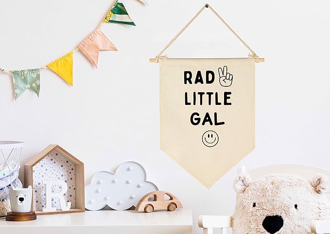 Rad Little Gal - Smiley Peace Sign -Flag Decor Gifts for Girls Kids-Banner Wall Sign Gifts for Nursery,Baby Room