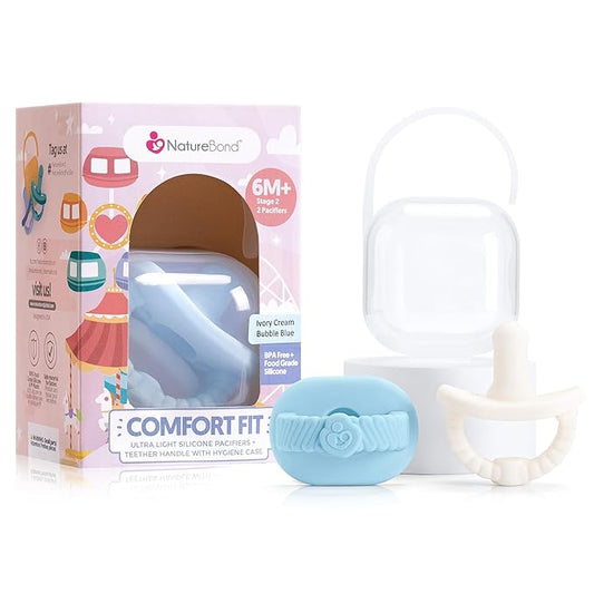 NatureBond Baby Pacifier Soother Silicone Binky Newborn Teether Pacifiers 2 in 1, Curved for Comfort | Hygiene Cover (Above 6 Months