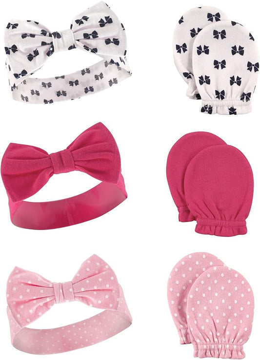 Hudson Baby Baby Girls' Cotton Headband and Scratch Mitten Set