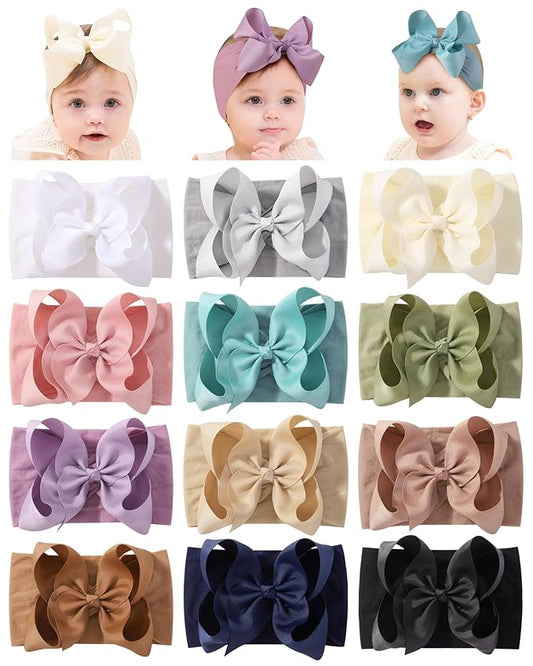 doboi 12pcs Big Baby Bows Baby Girl Headbands Ribbon Bow