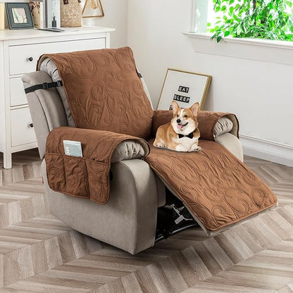 100% Waterproof Recliner Chair Cover, Recliner Chair Covers for Reclining Chair, Non-Slip Fabric Recliner Couch Cover for Living Room, for Pets Kids Protector, Washable (Brown, 28"Recliner Chair)