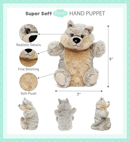 DolliBu Wolf Plush Hand Puppet for Kids - Soft Plush