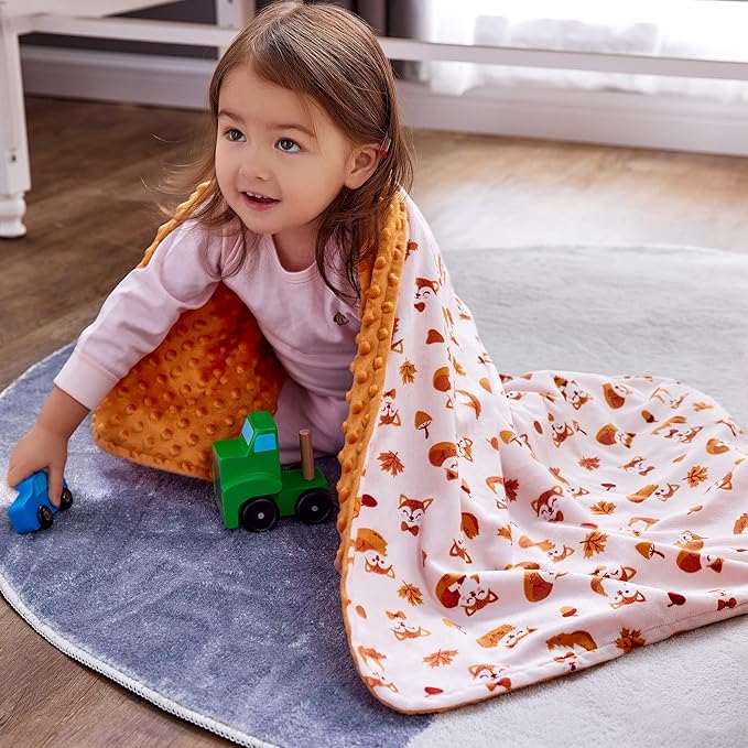 DaysU Silky Micro Soft Plush Baby Blankets Unisex with Print Animal Pattern and Soothing Raised Dots, Double Layer Bed Throws for Baby Crib 30x40 Inches
