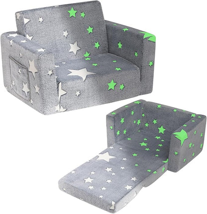 ALIMORDEN 2-in-1 Flip Out Cuddly Sherpa Toddler Couch, Convertible Sofa to Lounger, Star
