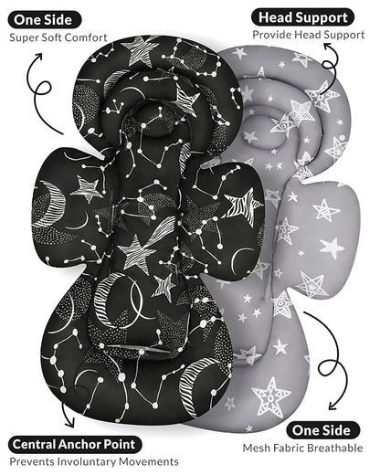 Infant Car Seat Insert with Extra Cushion for Preemie to Infants, Reversible Newborn Carseat Insert Head Support, Fits for Stroller, Baby Swing, Rocker, Bassinets, Pushchair (Black Star)