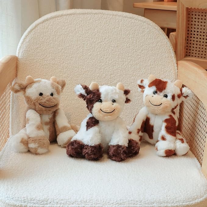 Hopearl Adorable Plush Cow Toy Floppy Dairy Cattle Soft Stuffed Animal Cute Birthday for Boys Girls Kids Toddlers, Brown 9''