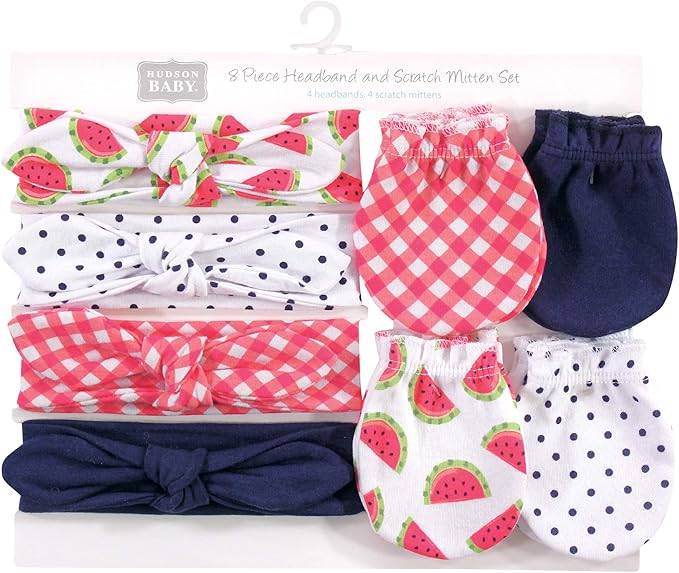 Hudson Baby Baby Girls' Cotton Headband and Scratch Mitten Set
