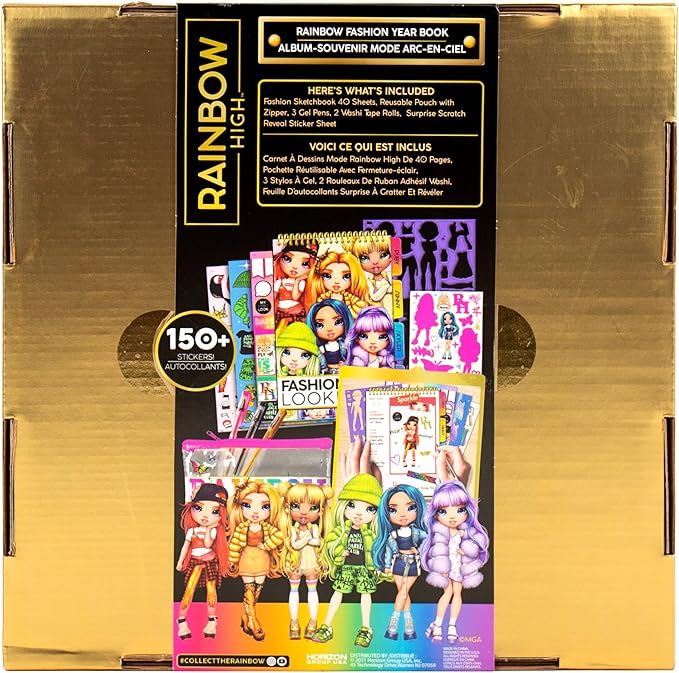 Rainbow High Fashion Runway by Horizon Group USA, Dress Up 6 Die-Cut Dolls, 100+ Accessories Including Fabrics & Repositionable Stickers, Includes Reusable Tote Bag & Pop-Out Runway, Multi