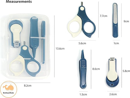 4-in-1 Premium Baby Grooming Kit by The Smiling Whale, Baby Manicure Pedicure Set for Newborn Infant & Toddler, Nail Trimmer, Nail Clipper, tweezer, Scissors (4 pcs) (Dark Blue)