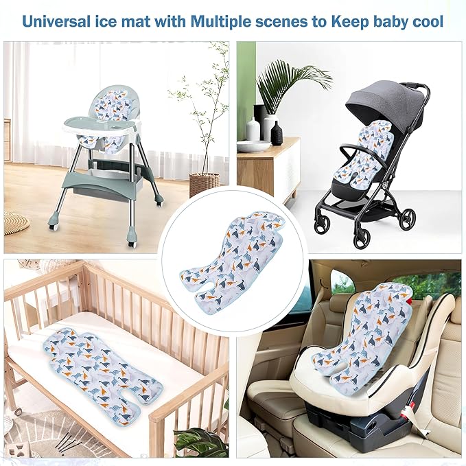 Gel Car Seat Cooler Pad,1 Pack Double Sides-Universal Baby Stroller Ice Cushion Cooler Mat,Summer cooling Seat Liner,Multifunctional Suitable for Baby Dining Chair,Child Safety Seat (Dinosaur+Dog)