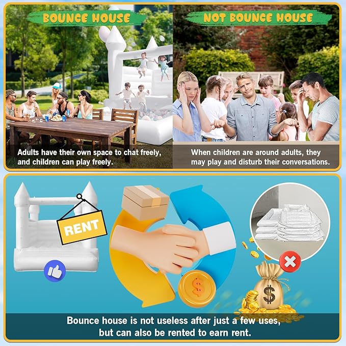OZIS White Bounce House Castle with Ball Pit for Kids, 13x10x10FT Inflatable White Bounce House with Blower