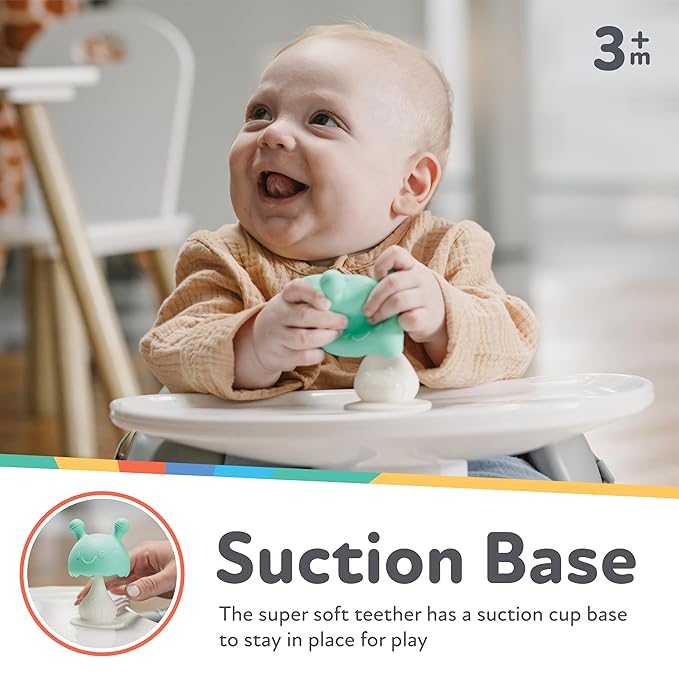 Nuby Super Soft Silicone Teether with Suction Base - Visually Stimulating and Easy to Grasp Toy for Baby Teething Relief 3+ Months