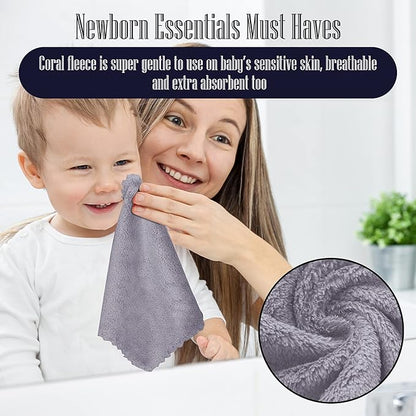 32 Pack Baby Washcloths - 10x10 Inch, Coral Fleece