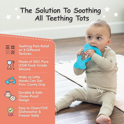 Baby’s Aid Dolphin Silicone Baby Teether, Easy to Hold Teething Toy for Pain Relief 3+ Months, 8X Teething