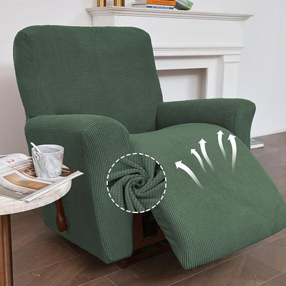 KEKUOU Recliner Chair Covers Lazy Boy Recliner Covers Stretch Couch Cover Slipcovers 1 Piece Furniture Protector with Elastic Bottom for Dog,Kids.(Recliner, Greyish Green)