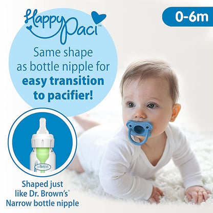 Dr. Brown's HappyPaci 100% Silicone Baby Pacifier, Contoured One-Piece Design 0-6m, BPA-Free, 3 Pack