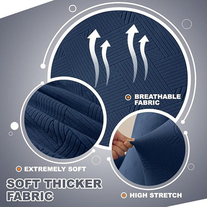 JIVINER Recliner Chair Covers, Jacquard 3 Piece Slipcovers for Recliner Chair Soft Stretch Lazy Boy 1 Seater Reclining Protector with Pockets (Recliner, Navy Blue)