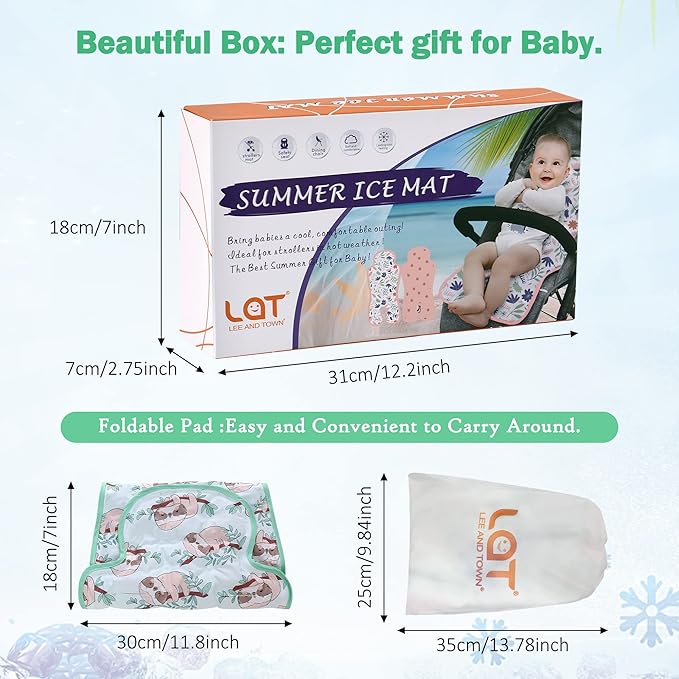 Gel Car Seat Cooler Pad,1 Pack Double Sides-Universal Baby Stroller Ice Cushion Cooler Mat,Summer Cooling Seat Liner,Multifunctional Suitable for Baby Dining Chair,Child Safety Seat(Sloth + Leaves)