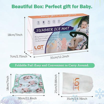 Gel Car Seat Cooler Pad,1 Pack Double Sides-Universal Baby Stroller Ice Cushion Cooler Mat,Summer Cooling Seat Liner,Multifunctional Suitable for Baby Dining Chair,Child Safety Seat(Sloth + Leaves)