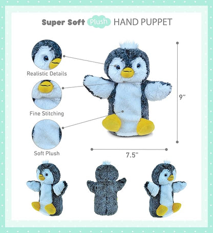 DolliBu Penguin Plush Hand Puppet for Kids - Soft Stuffed