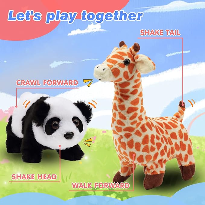 Hopearl Walking Giraffe Interactive Electronic Pet Plush Jirafa Toy with Sounds and Movements Animated Shaking Tail Gifts for Toddlers Birthday, Brown 9''