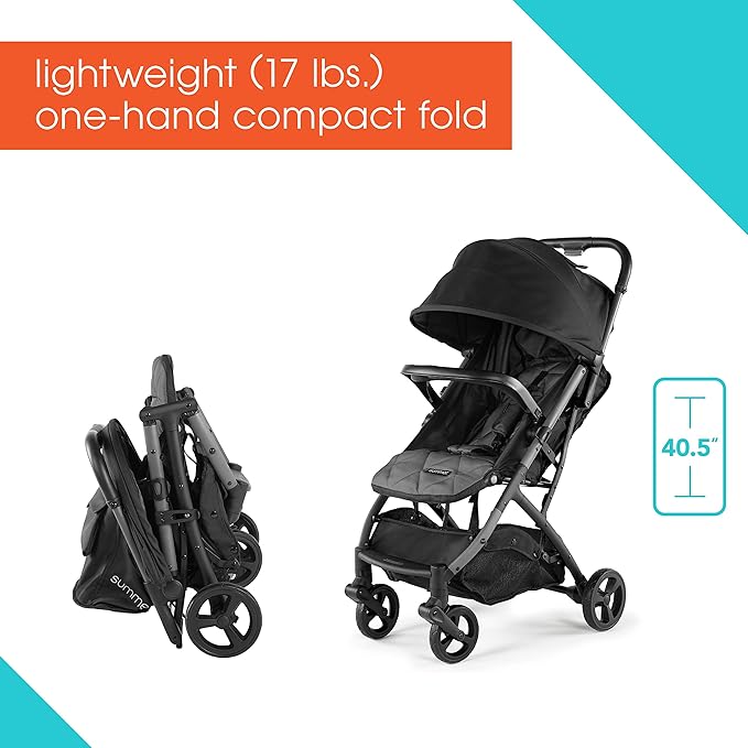 3Dpac CS Compact Stroller, Black – Car Seat Adaptable Baby Lightweight Stroller with Convenient One-Hand Fold, Reclining Seat and Extra-Large Canopy