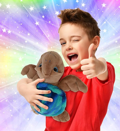 DolliBu Blue Tie-Dye Brown Sea Turtle Super Soft Stuffed Animal - Realistic Stuffed Animals for Girls, Boys 10 Inch