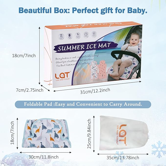 Gel Car Seat Cooler Pad,1 Pack Double Sides-Universal Baby Stroller Ice Cushion Cooler Mat,Summer cooling Seat Liner,Multifunctional Suitable for Baby Dining Chair,Child Safety Seat (Dinosaur+Dog)