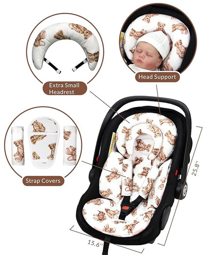 Infant Car Seat Insert with Extra Cushion for Preemie to Infants, Reversible Newborn Carseat Insert Head Support, Fits for Stroller, Baby Swing, Rocker, Bassinets, Pushchair (Teddy Bear)