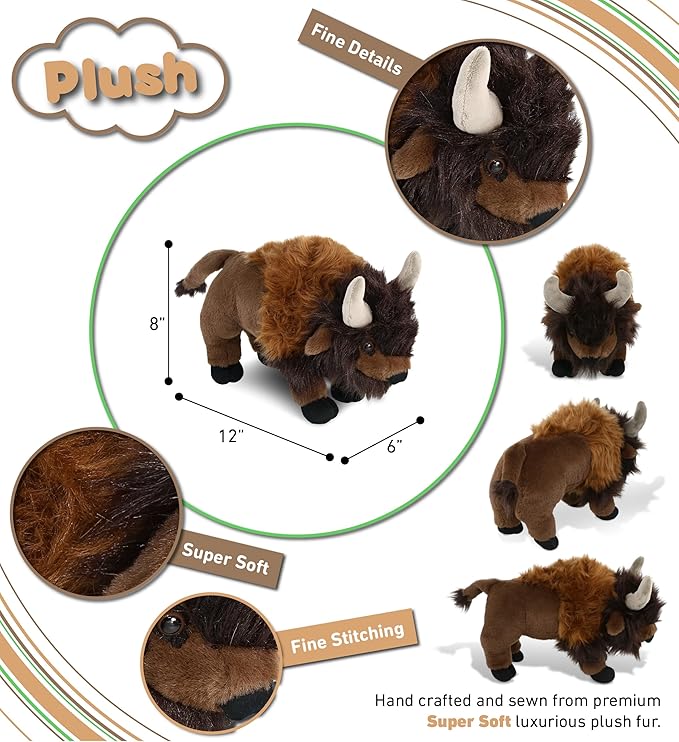 DolliBu Buffalo Super Soft Stuffed Animal, Cute Realistic Stuffed Animals for Girls 13 Inches