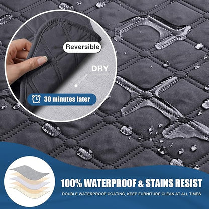 TAOCOCO 100% Waterproof Recliner Covers, Recliner Sofa Covers with Leg Straps, Reversible Recliner Couch Cover for Reclining Chair, Washable Couch Protector for Pets Kids(3 Seater, Charcoal Gray)