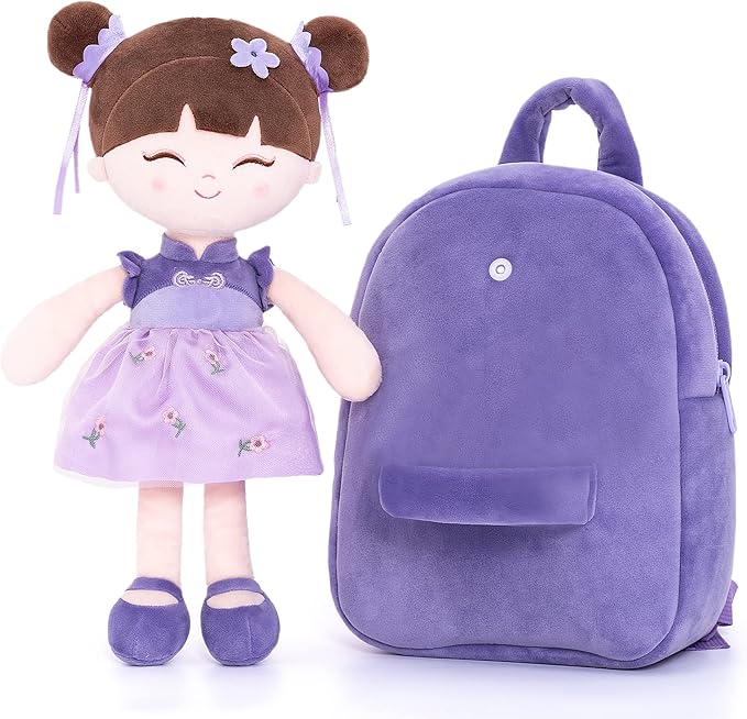 Gloveleya Kids Backpack Toddler Backpack Soft Plush Asian Girl Doll 9"