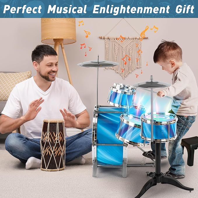 Kids Drum Set for Toddlers 1-3 with Upgraded Chair, Drum Set for Kids Age 3-5 4 Lights