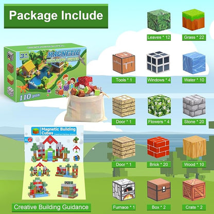 Magnetic Blocks-Build 110PCS Toys for Boys & Girls Age 6 7 8 9 10, Stacking Building Toys for Toddlers Fidget Cubes Sensory Toy for Kids(Jungle)
