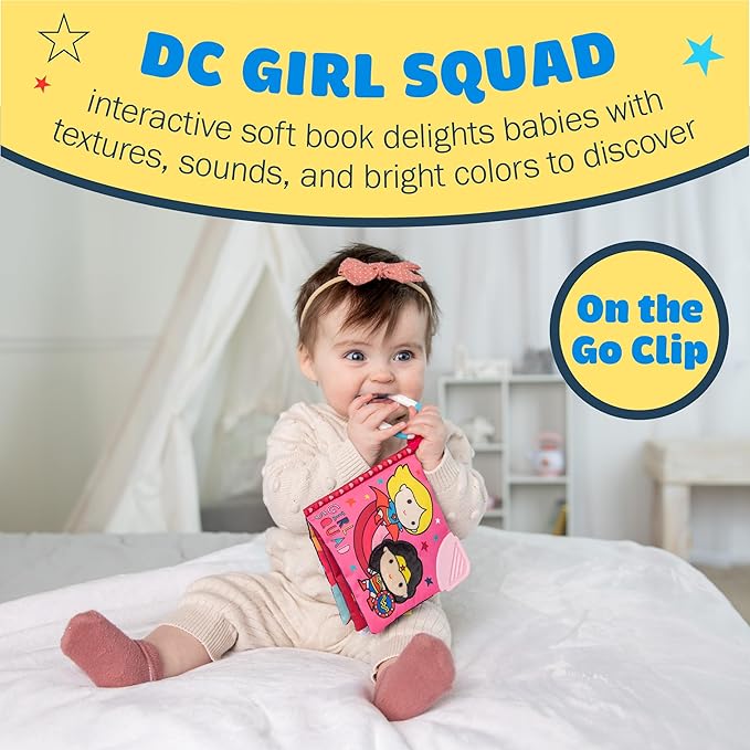 Warner Bros. DC Girl Squad 5 Inch Soft Book with On The Go Clip, Rattle