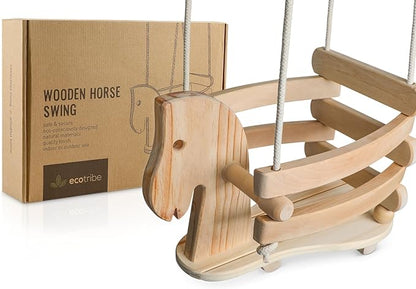Wooden Horse Baby Swing for Outdoor Porch or Patio. Wood