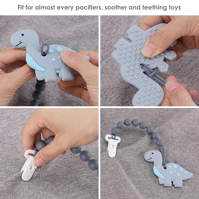 6-Pack Silicone Pacifier Clips for Baby Boys and Girls - One-Piece Beads, Rust-Free Holders