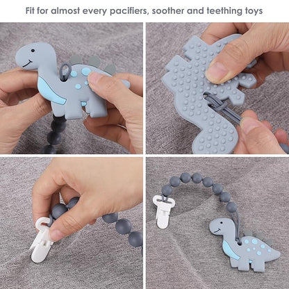 6-Pack Silicone Pacifier Clips for Baby Boys and Girls - One-Piece Beads, Rust-Free Holders