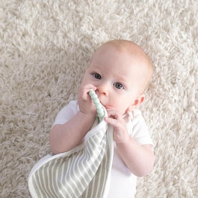 Dr. Brown's Lovey Blanket with Beaded Teether Ring and HappyPaci 100% Silicone One-Piece Pacifier, Soothing Security Blanket Set for Baby 0m+